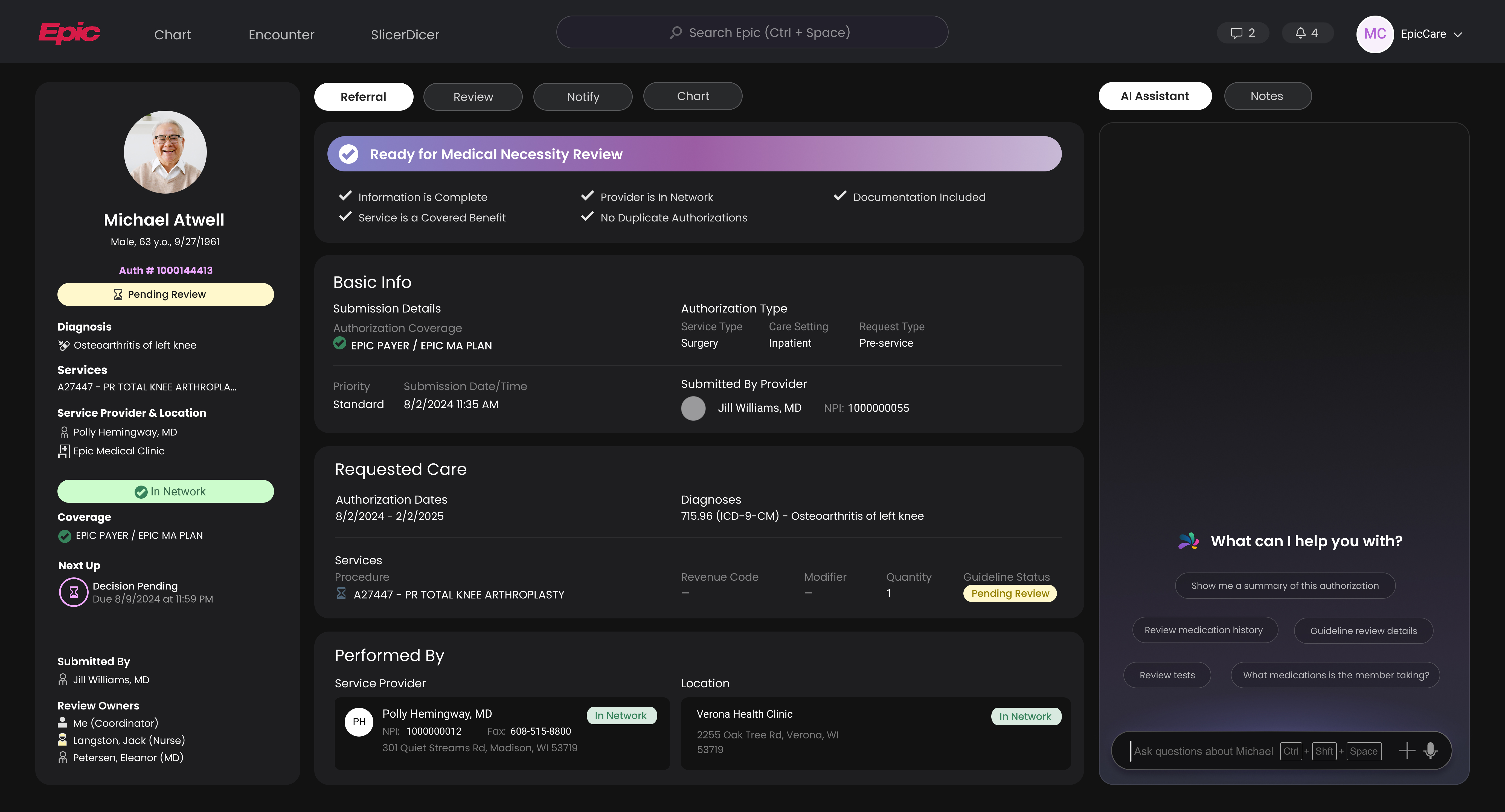 Epic AI healthcare agent interface